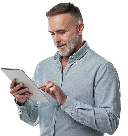 man scheduling assessment mature man using a digital tablet